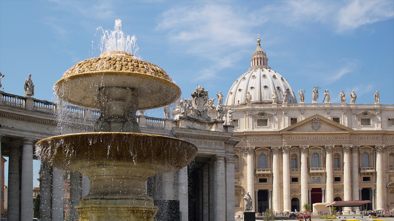 Outdoor image of a fountain in front of a building